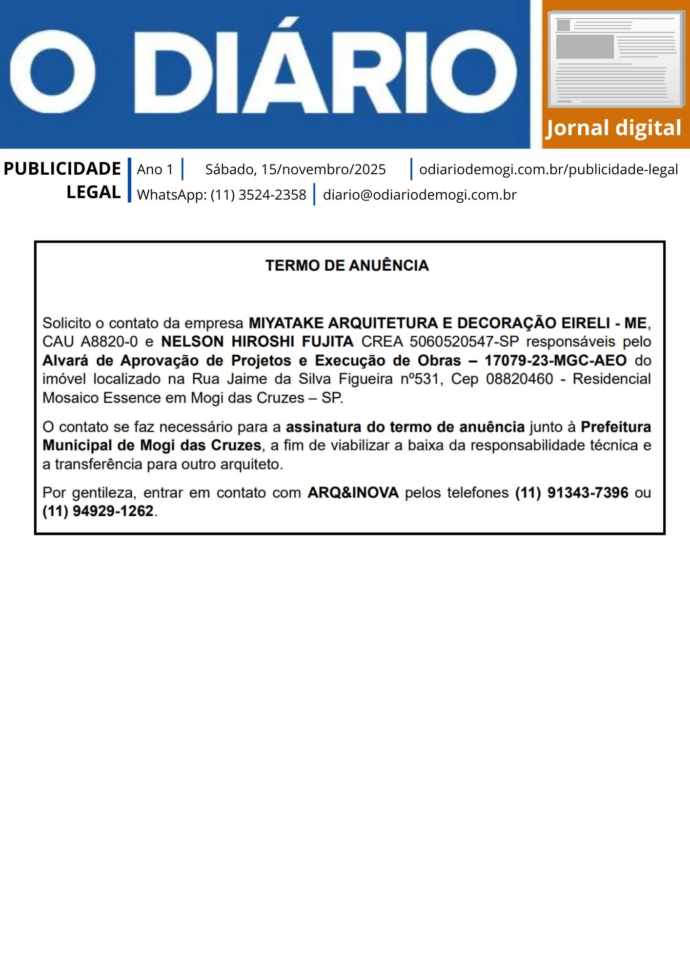 Sábado, 15 de novembro de 2025