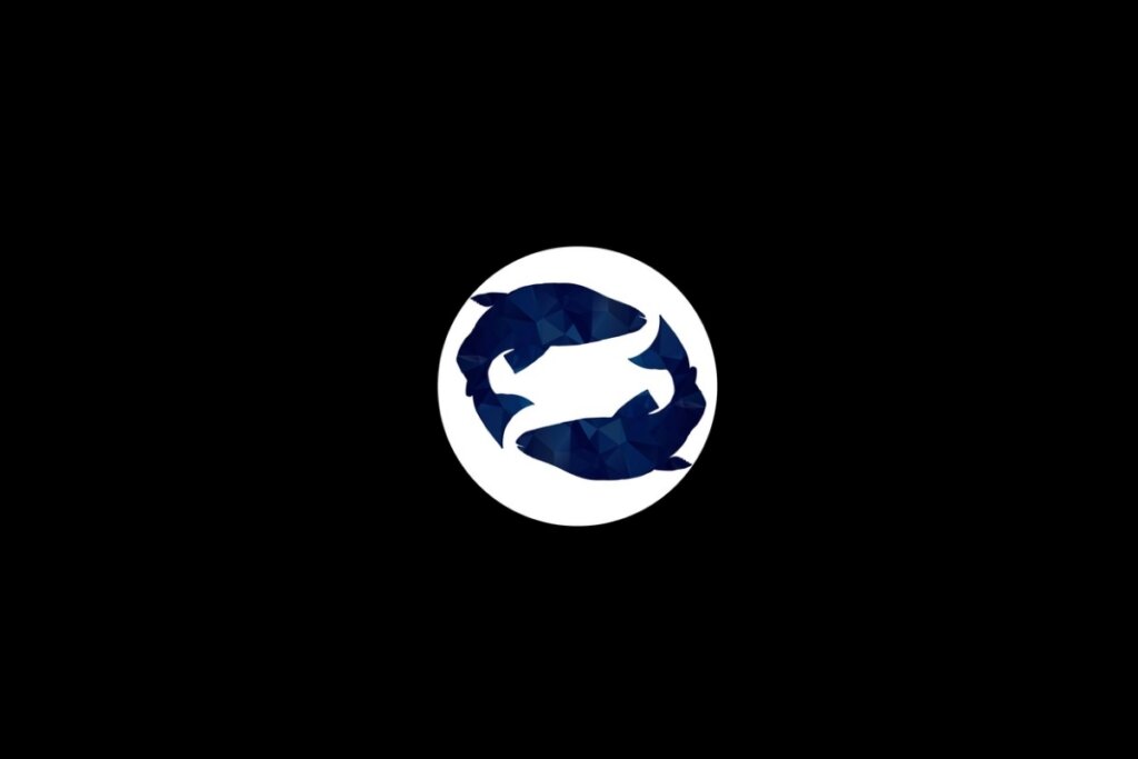 Ilustração do signo de peixes azul em um círculo branco