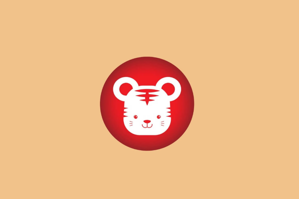 ilustração de um tigre branco sobre círculo vermelho em fundo laranja