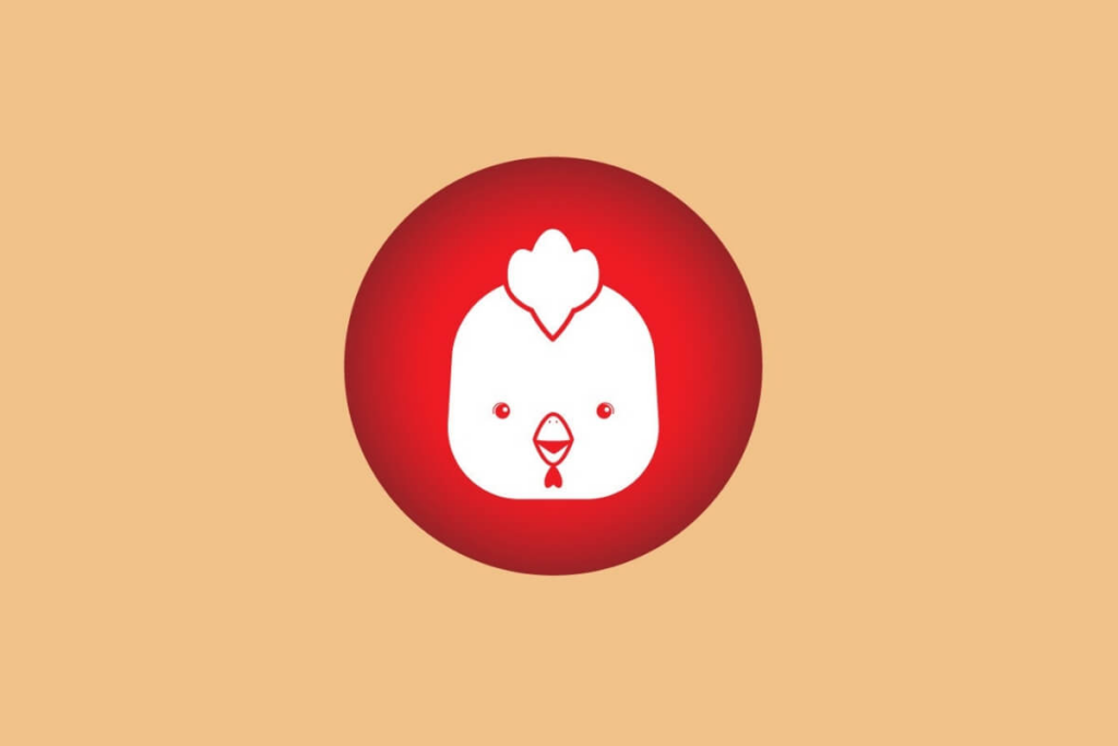 ilustração de um galo branco sobre círculo vermelho em fundo laranja