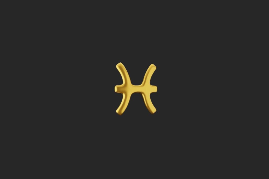 ilustração do símbolo do signo de peixes em dourado sobre fundo preto