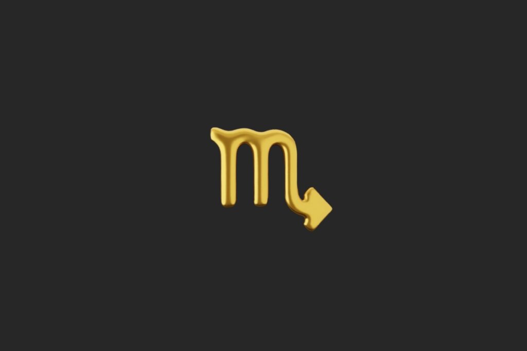 ilustração do símbolo do signo de escorpião em dourado sobre fundo preto