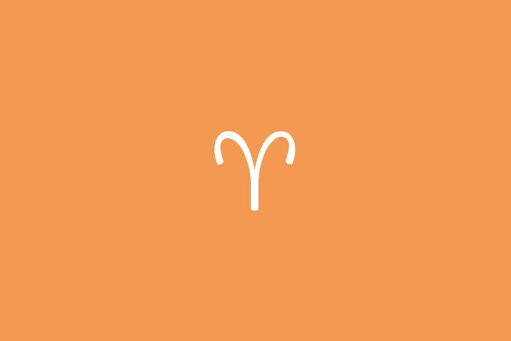 Ilustração do signo de Áries em branco em um fundo laranja
