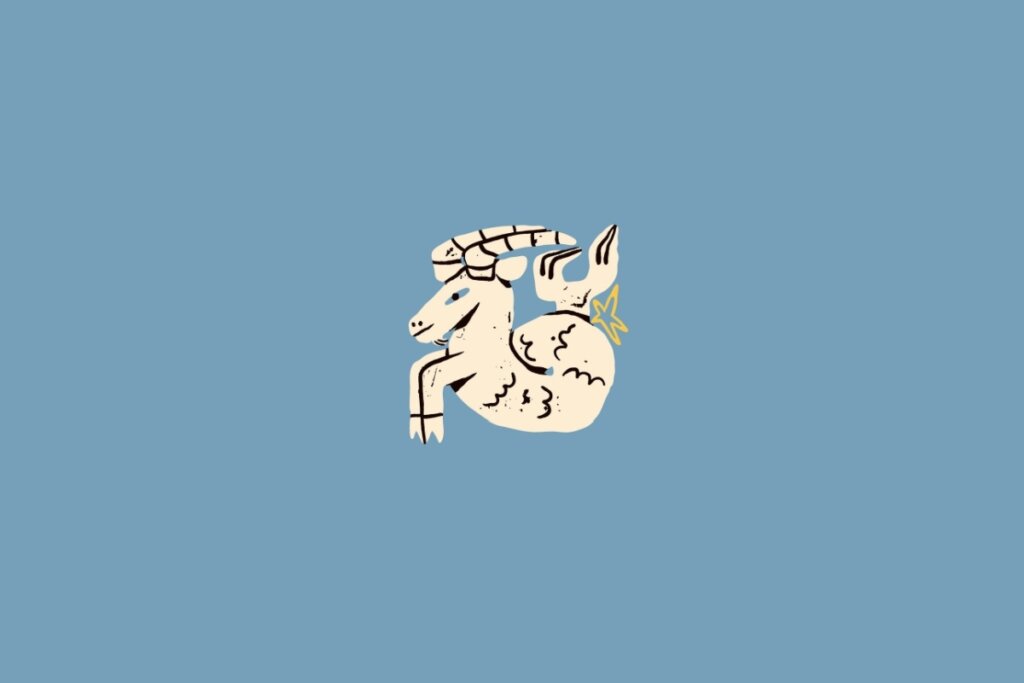 Ilustração de um carneiro em amarelo-claro sobre um fundo azul