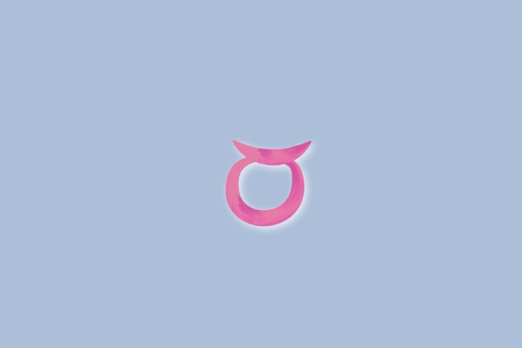 Ilustração do signo de touro na cor rosa e sobre um fundo azul-claro