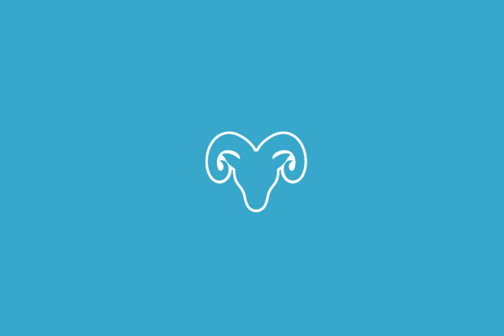 Ilustração do signo de Áries em fundo azul, com o desenho de um carneiro