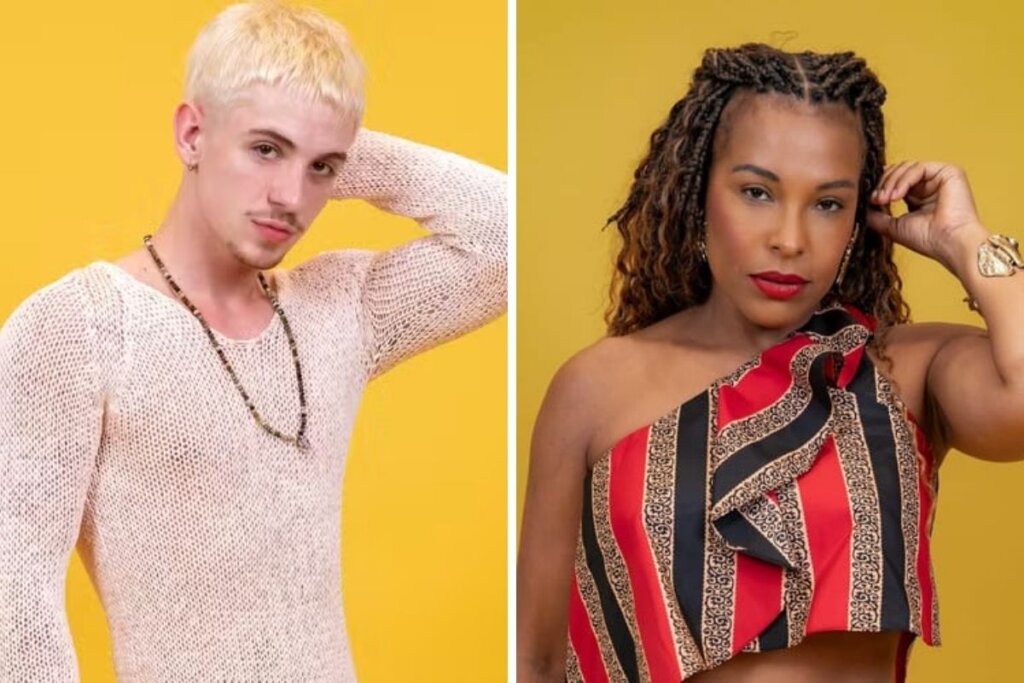 Juliano Floss e Solange Vega em foto colagem em um fundo amarelo 