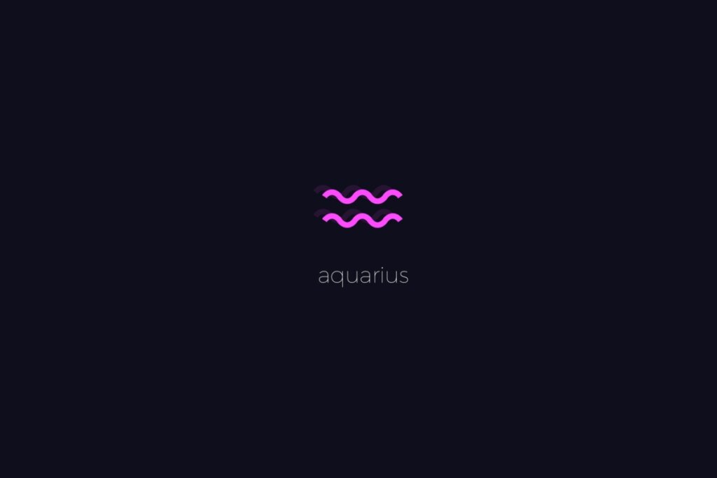 Ilustração do signo de Aquário em roxo, sobre um fundo preto