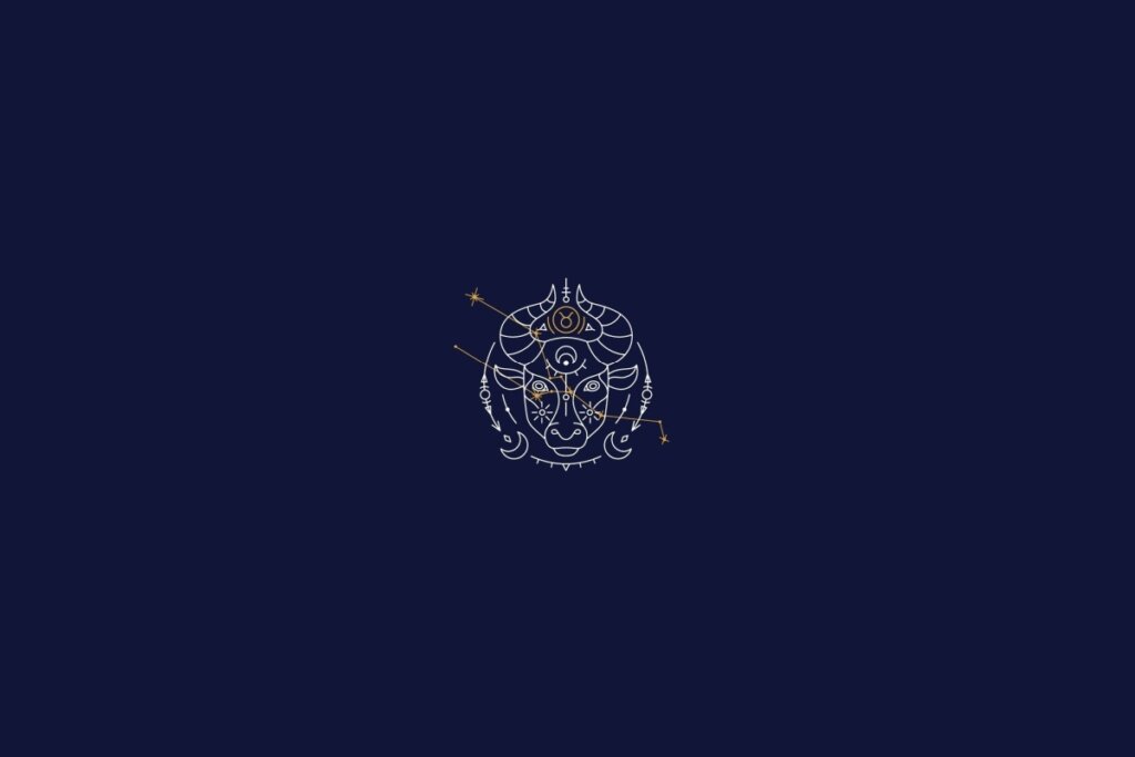 ilustração branca de um touro representando o signo de touro sobre fundo azul-escuro