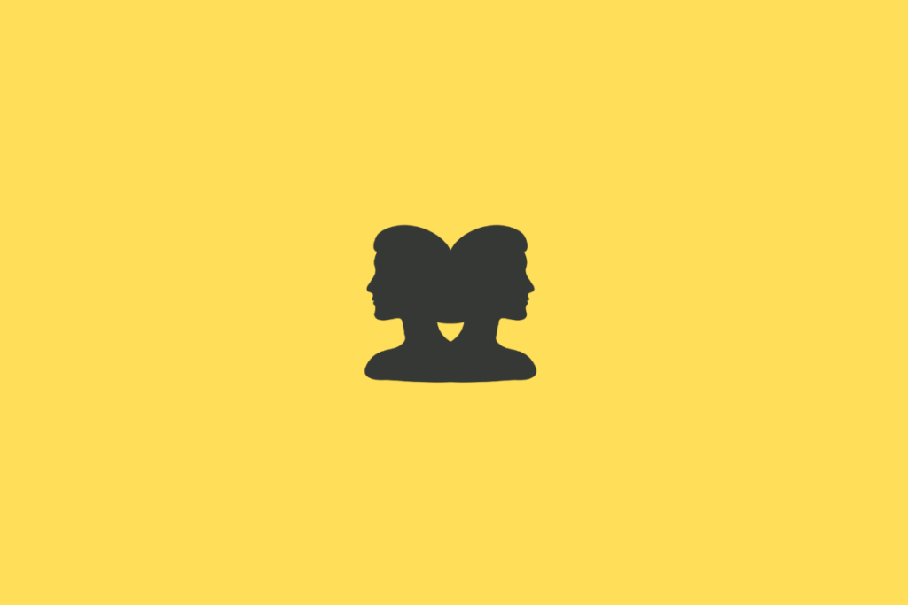 Símbolo do signo de Gêmeos em preto em fundo amarelo