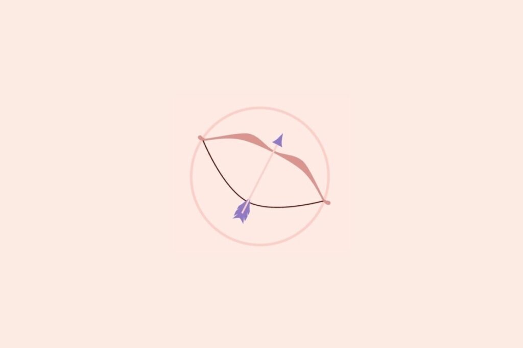 Ilustração do símbolo de sagitário em um fundo rosa