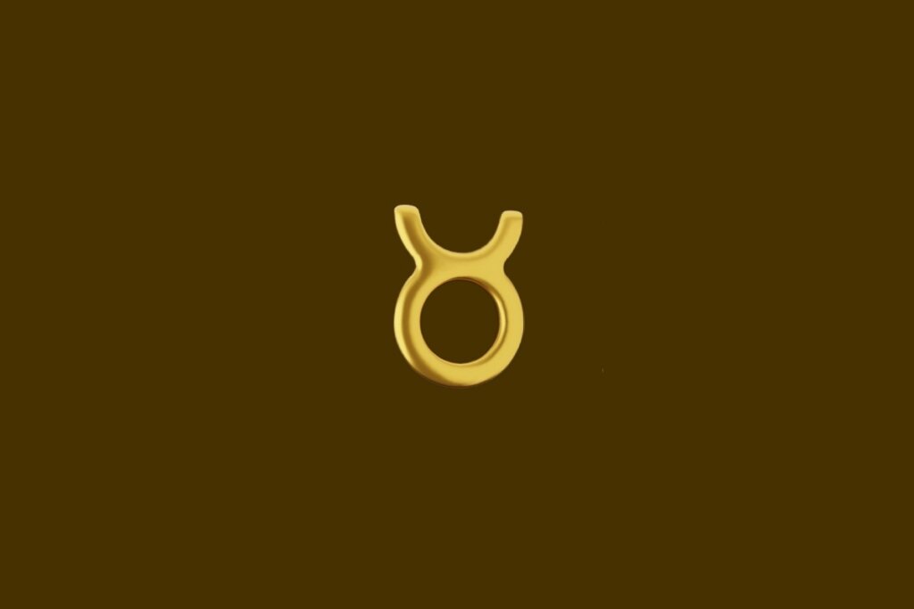 Ilustração dourada do símbolo do signo de Touro em um fundo marrom
