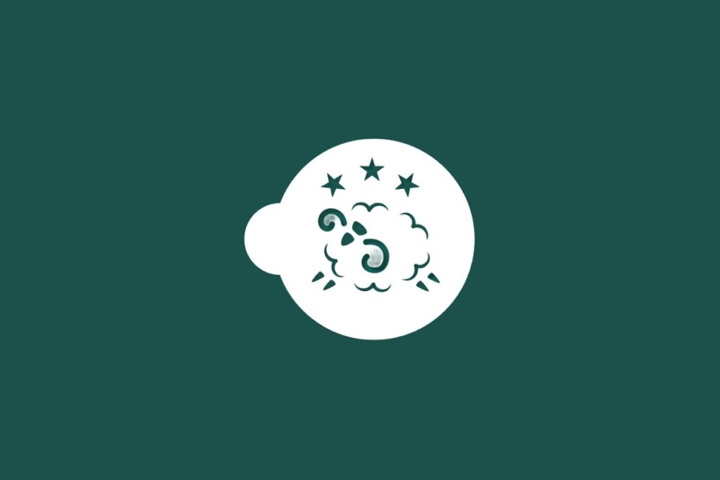 Ilustração do signo de Áries contendo um carneiro com estrelas em fundo verde-escuro