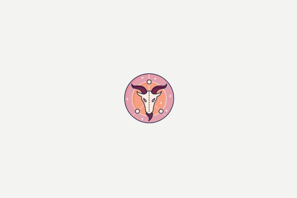 Ilustração de um cabrito dentro de um círculo rosa representando o signo de capricórnio sobre fundo cinza