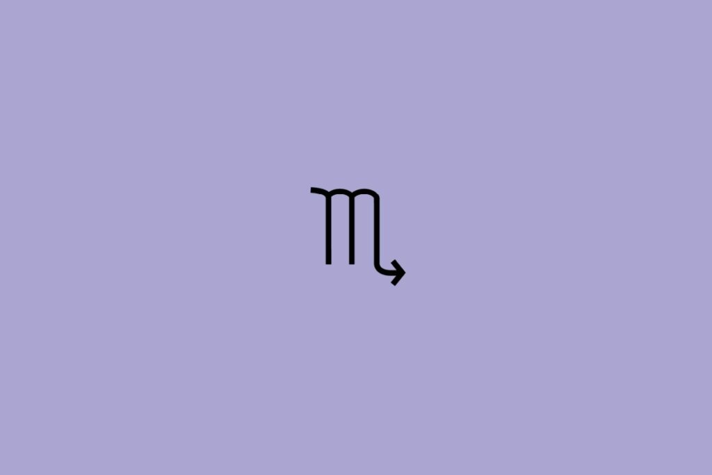 Ilustração do signo de escorpião em um fundo roxo