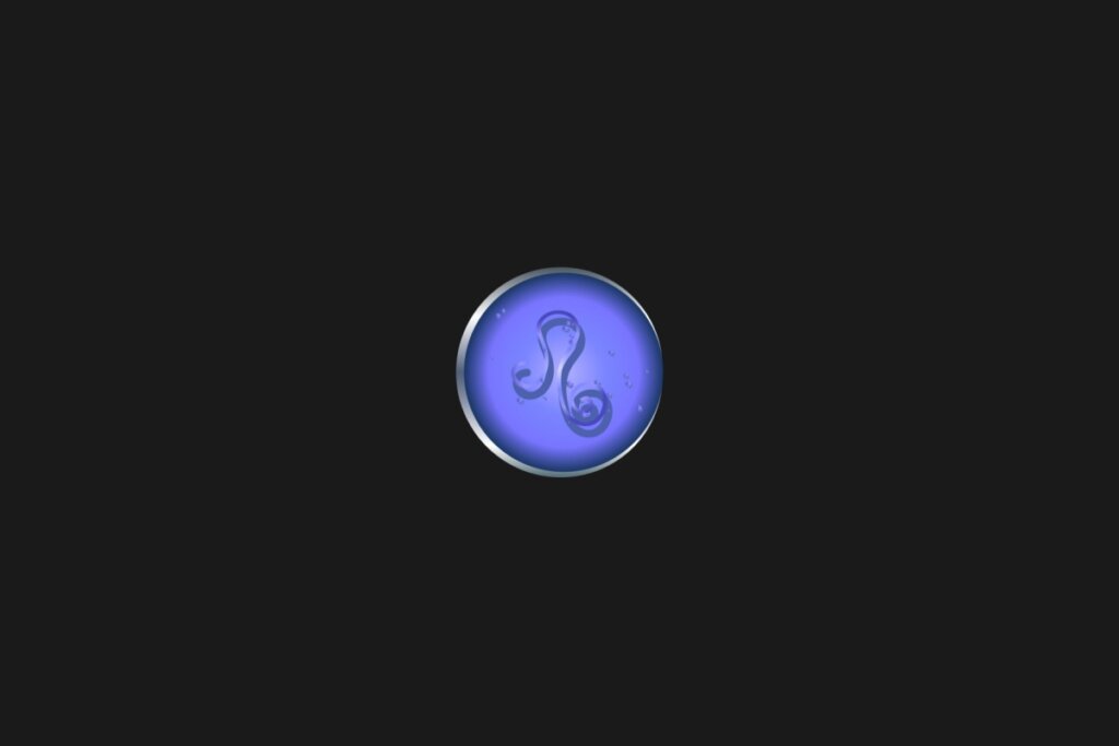Ilustração de um círculo azul, com o símbolo de leão dentro, centralizado em um fundo preto
