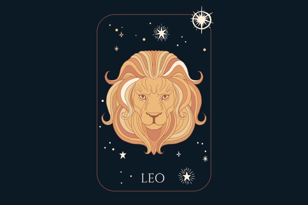 Ilustração do signo de Leão em um fundo azul