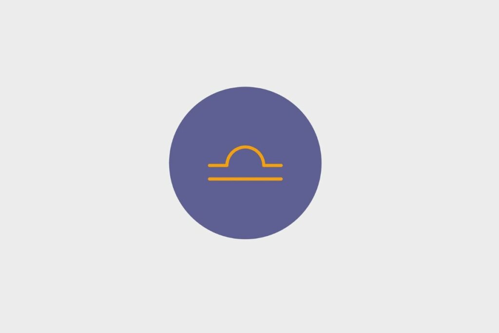 Ilustração amarela do símbolo do signo de libra em círculo azul sobre fundo cinza
