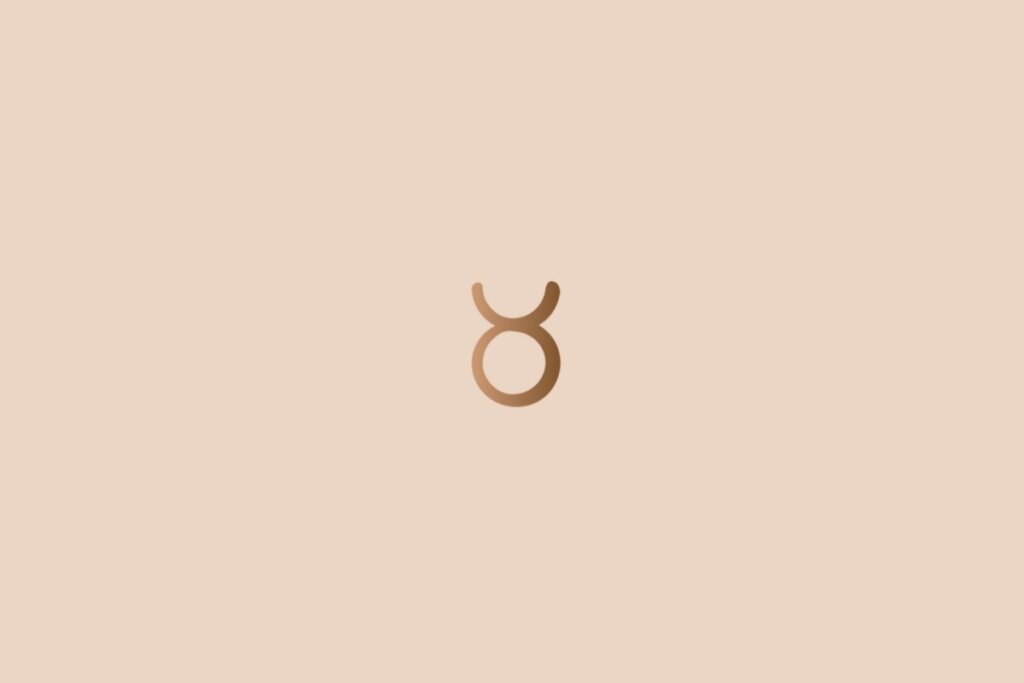 Ilustração do signo de Touro na cor marrom em um fundo bege-claro