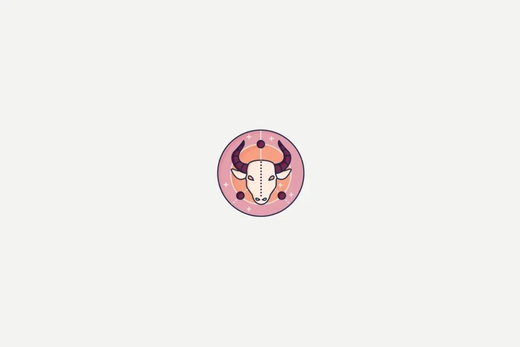 Ilustração de um touro dentro de um círculo rosa representando o signo de touro sobre fundo cinza
