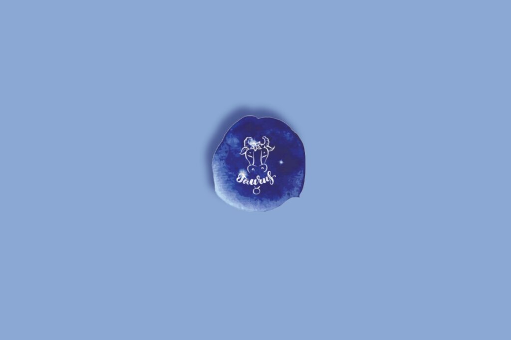 Ilustração do signo de touro, dentro de um círculo azul-escuro, em um fundo azul-claro