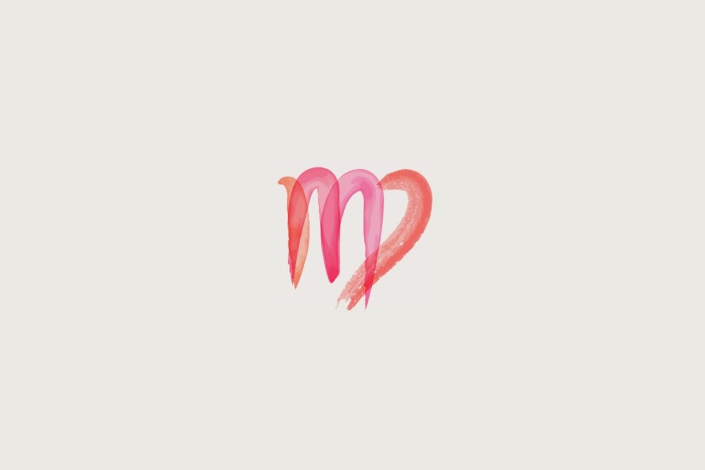 Ilustração do signo de virgem em vermelho sobre um fundo cinza