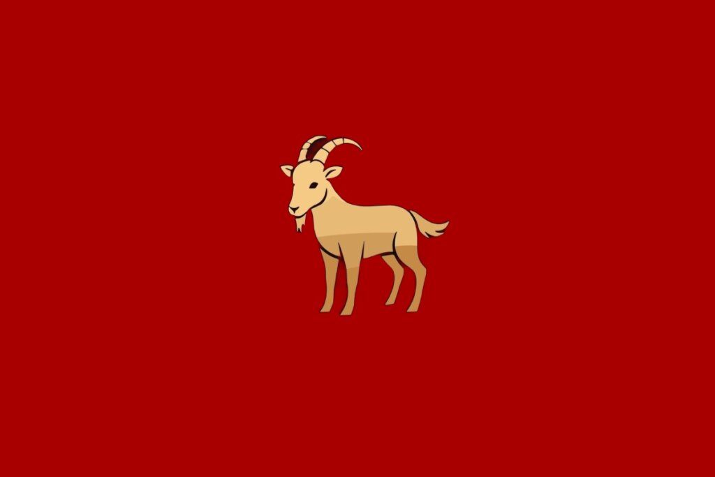 Ilustração do signo de Cabra, contendo uma cabra estilizada em fundo vermelho