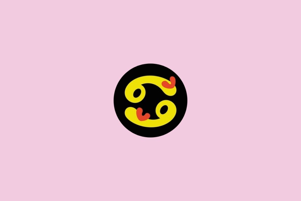 Ilustração do signo de câncer dentro de um círculo preto em um fundo rosa