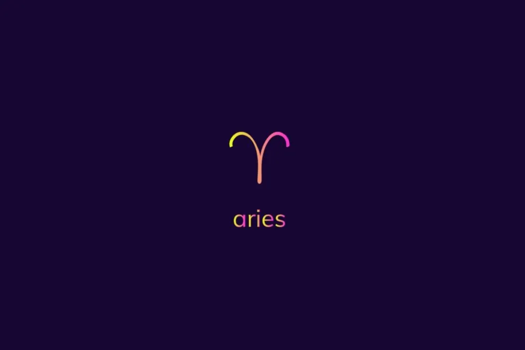 Ilustração do signo de áries na cor rosa e amarelo em um fundo azul-escuro