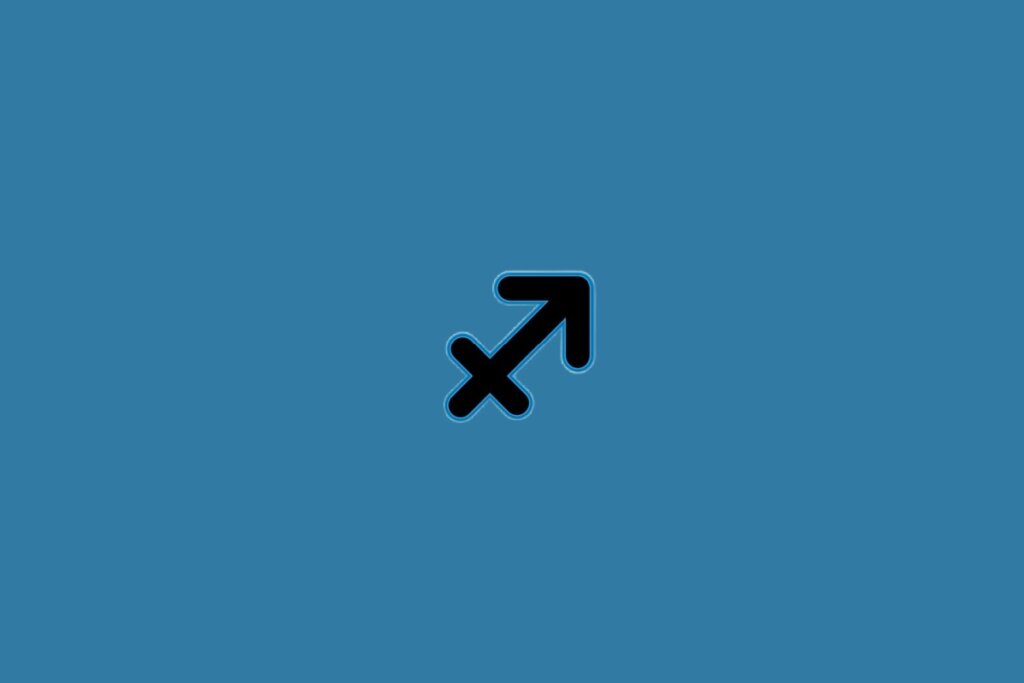 Ilustração do signo de sagitário na cor preta sobre um fundo azul
