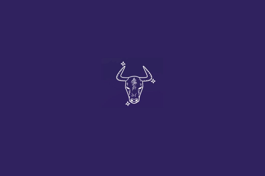 Ilustração do signo de Touro em branco em um fundo roxo