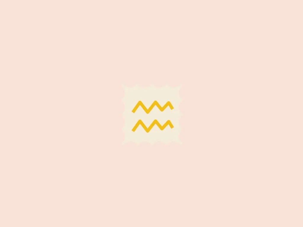 Ilustração do signo de aquário, dentro de um quadrado bege, em um fundo rosa-claro