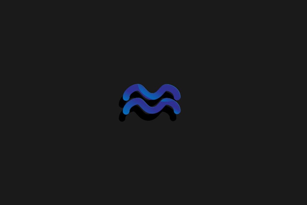 Símbolo do signo de aquário na cor azul e centralizado em um fundo preto
