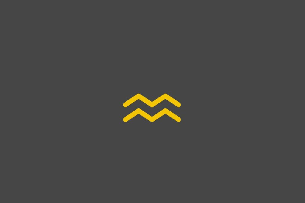 Ilustração do signo de aquário em amarelo em um fundo cinza