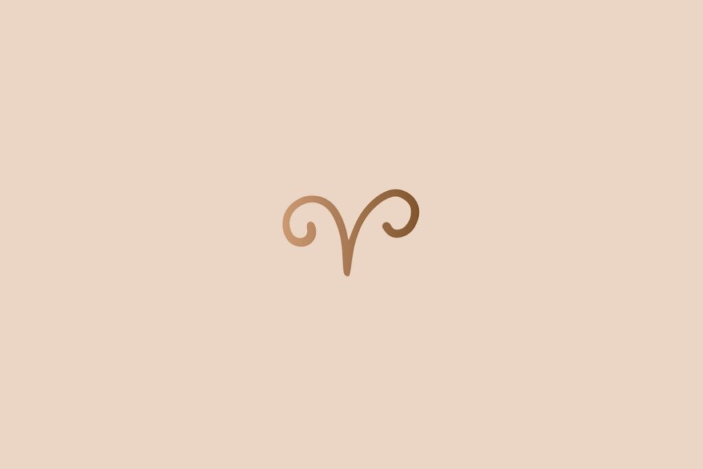 Ilustração do signo de áries na cor marrom em um fundo rosa-claro