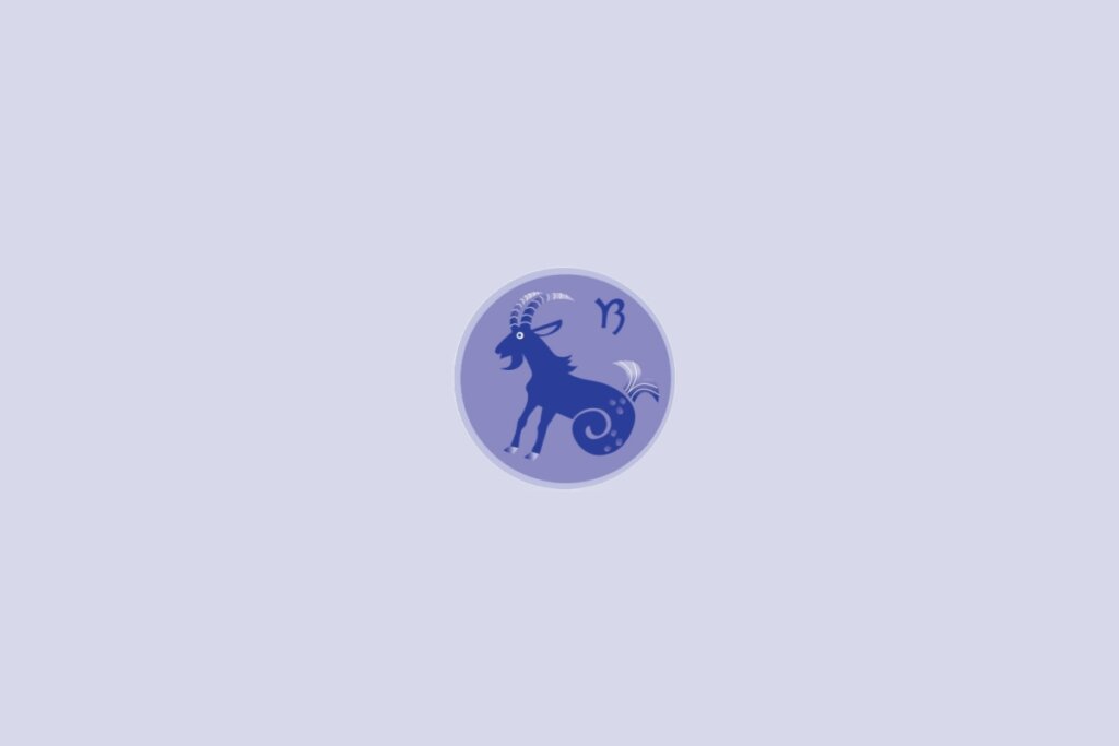 Imagem com ilustração do signo de Capricórnio, representado por uma cabra estilizada em tons de azul dentro de um círculo sobre fundo claro