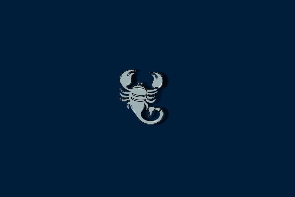 Ilustração de um escorpião verde em um fundo azul-escuro