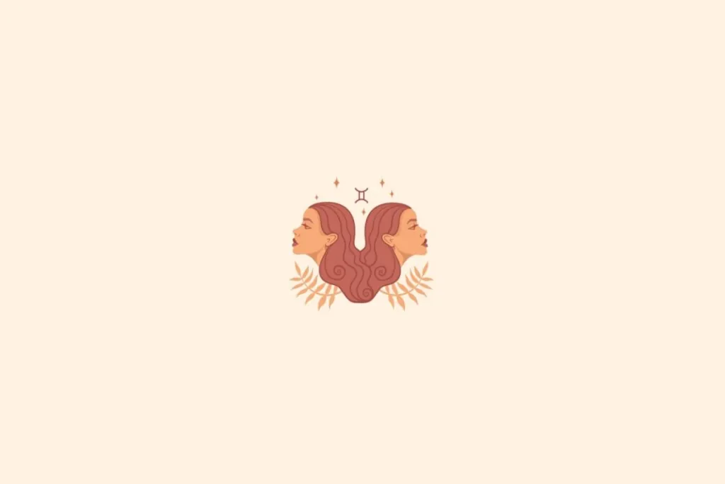 Ilustração do signo de gêmeos com estrelas em um fundo bege