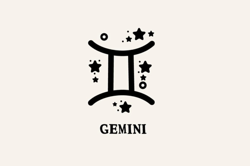 Ilustração com estrelas do signo de Gêmeos em um fundo bege