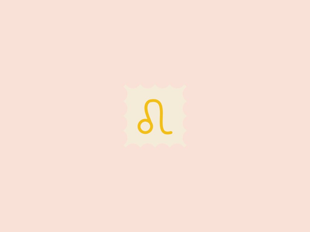 Ilustração do signo de leão, dentro de um quadrado bege, em um fundo rosa-claro