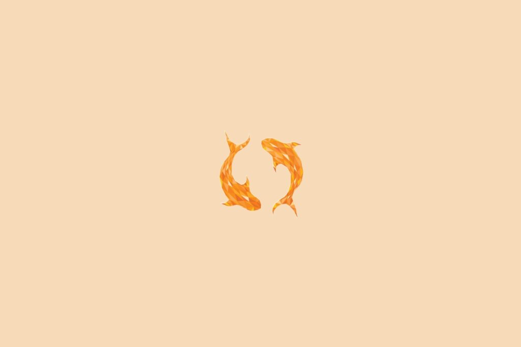 Ilustração do signo de peixes, na cor laranja, centralizado em um fundo laranja-claro