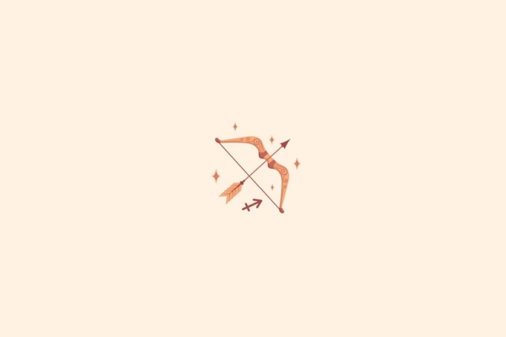 Ilustração do signo de sagitário com estrelas em um fundo bege