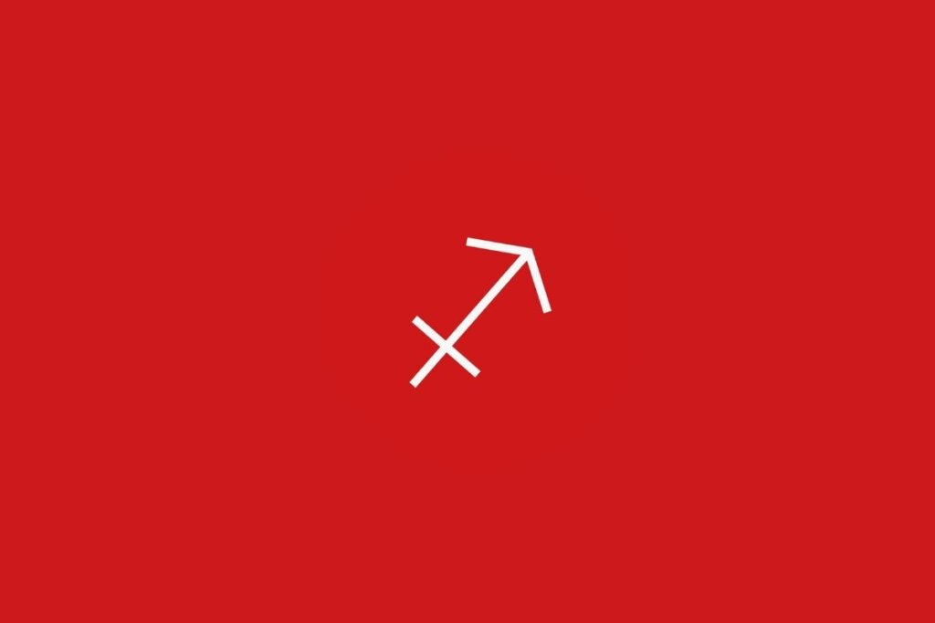 Ilustração do signo de sagitário centralizado em um fundo vermelho
