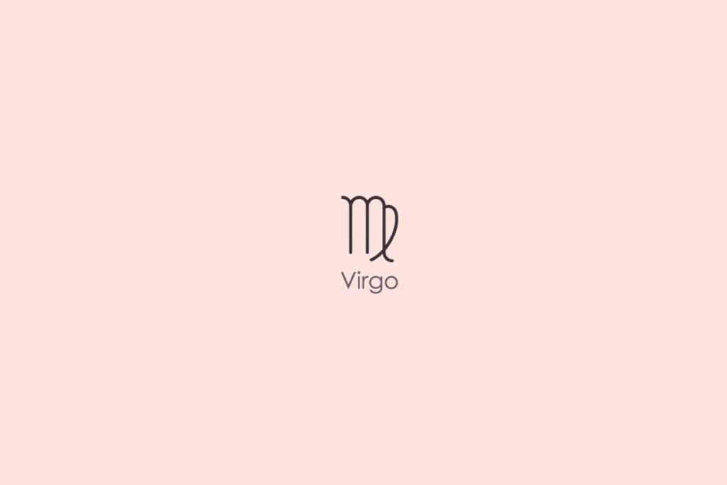 Ilustração do signo de virgem em marrom em um fundo rosa-claro