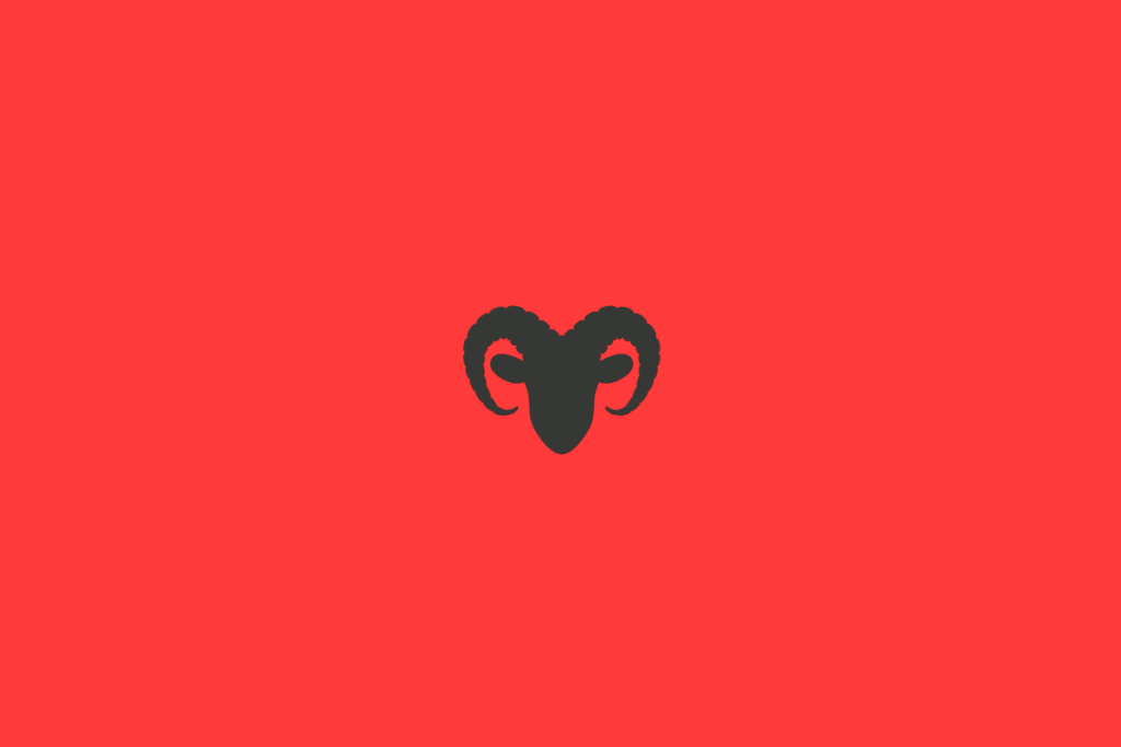 Símbolo do signo de Áries em preto em fundo vermelho