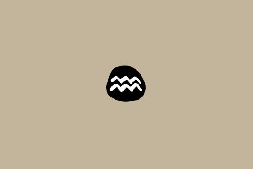 Símbolo do signo de Aquário em branco dentro de um círculo preto sobre um fundo bege