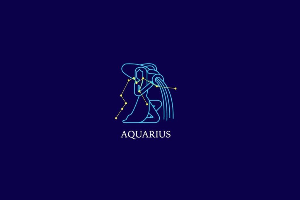 Ilustração do signo de aquário em um fundo azul-escuro 