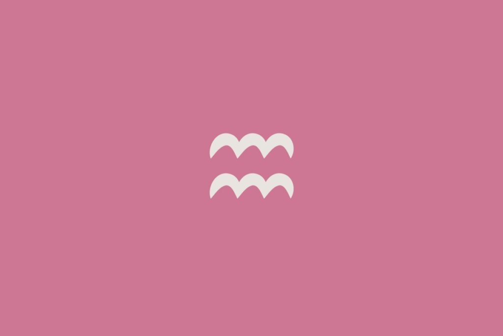 Ilustração do signo de aquário na cor branca centralizado em um fundo rosa-escuro