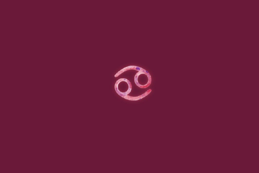 Ilustração do signo de câncer centralizado em um fundo rosa