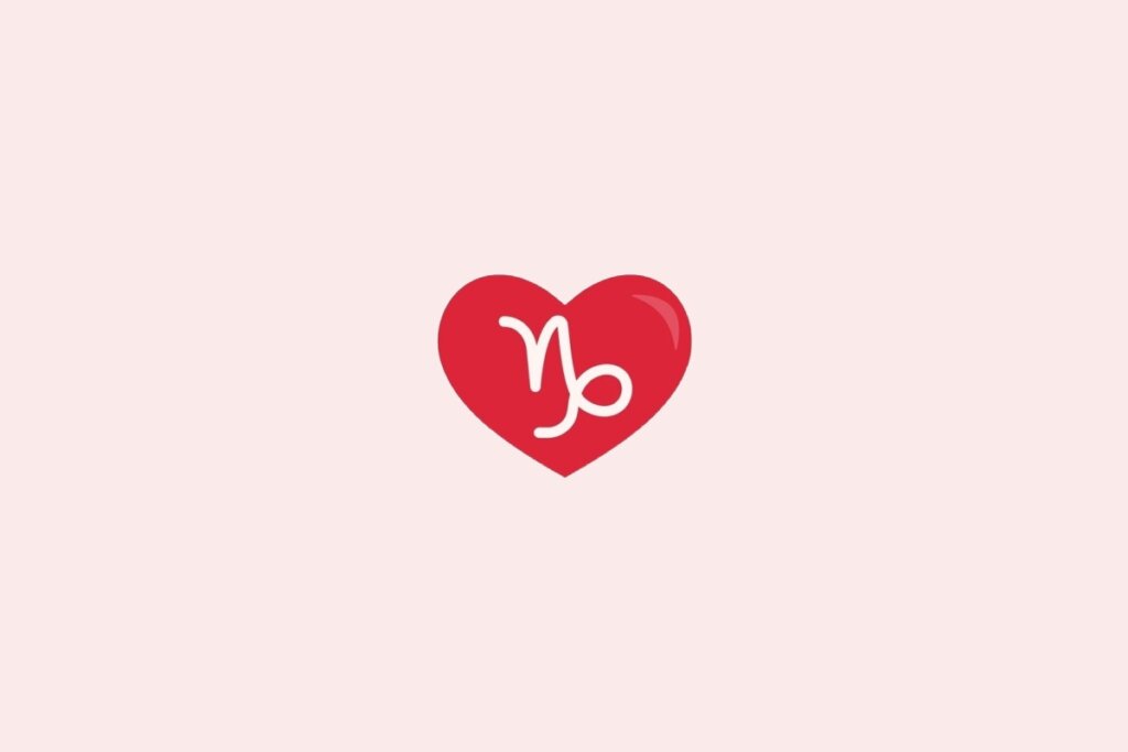 Ilustração do signo de capricórnio em um coração vermelho sobre um fundo rosa-claro